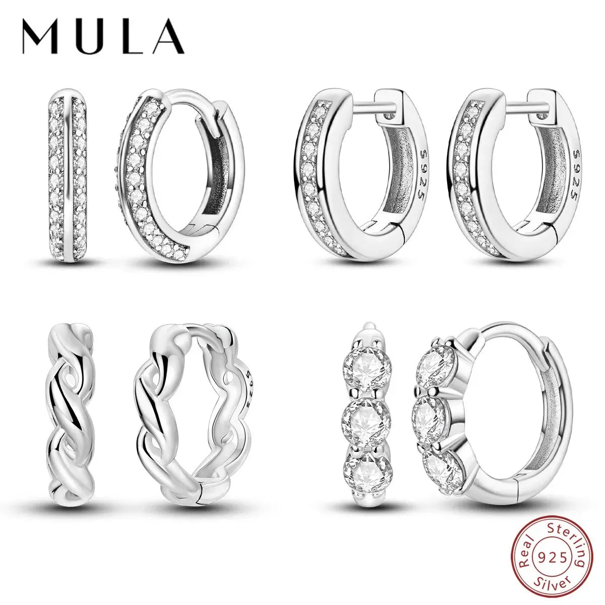 MULA 1PC 925 Sterling Silver Woman Hoop Earring Zircon