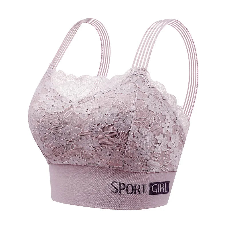 1 Piece Contrast Lace Wireless Bra, Comfy & Elegant