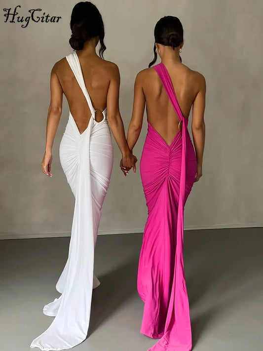 Hugcitar One Shoulder Backless Sexy Maxi Dress