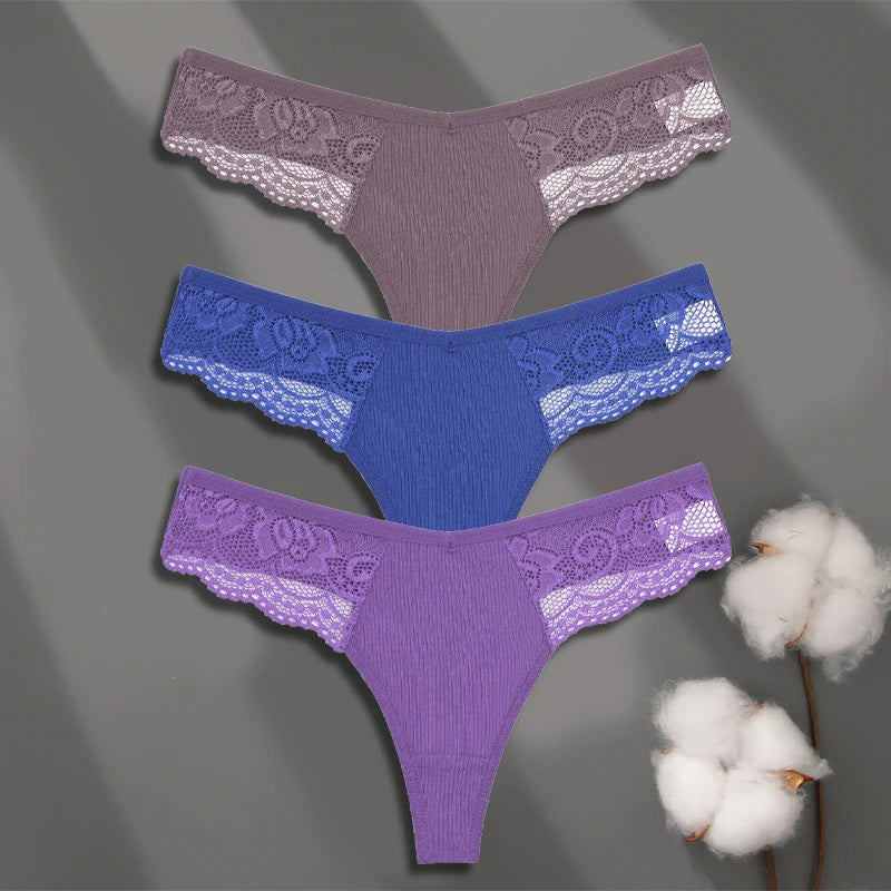 3Pcs Women's Cotton Underwear-Sexy Solid Color Low Waist