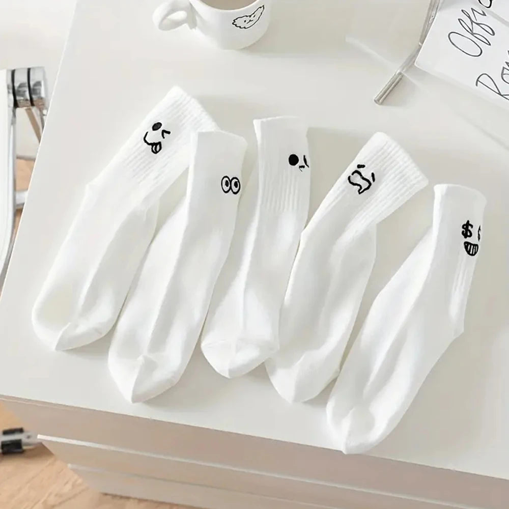 5/10 Pairs Women Cartoon Socks Round Mid Tube Fashionable