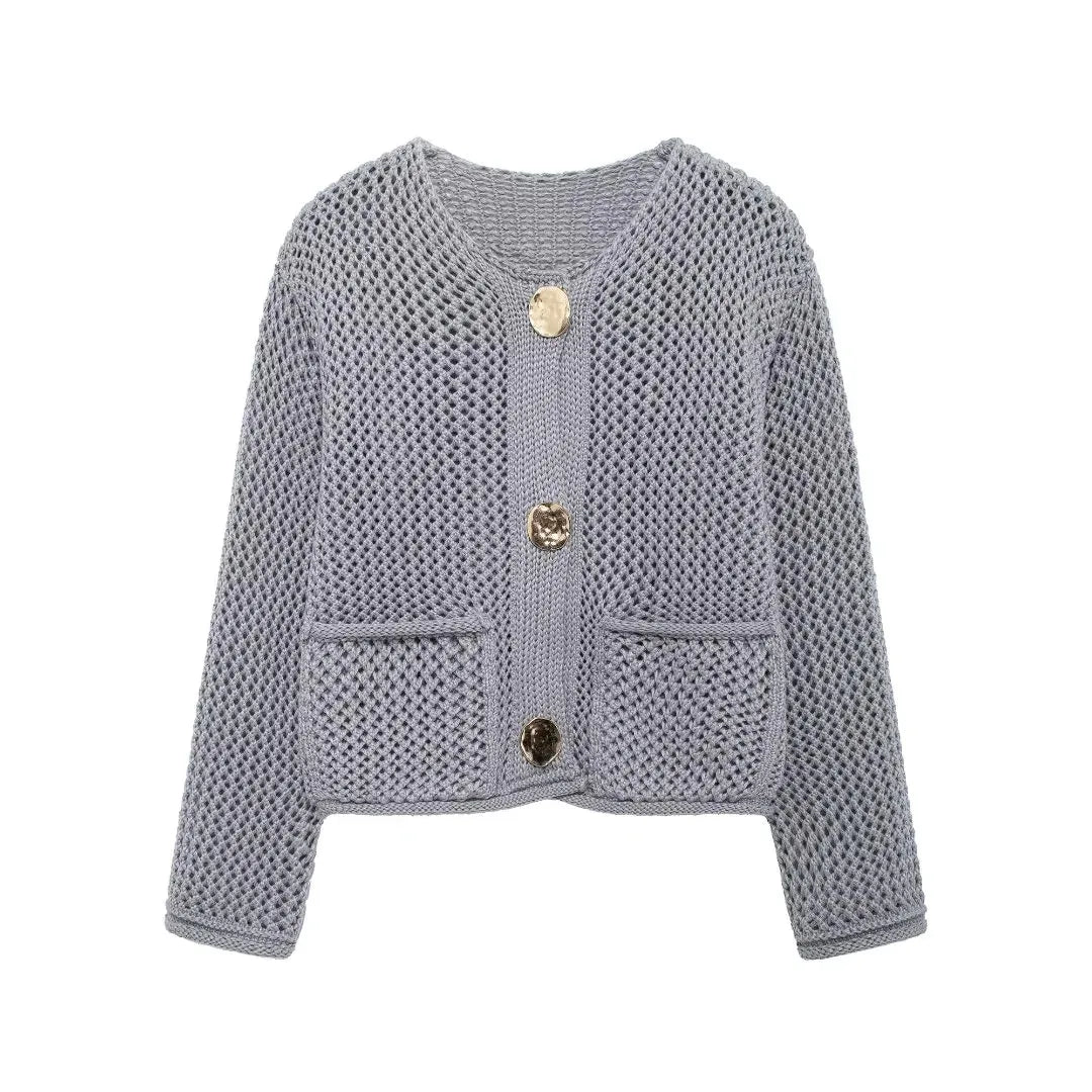 TRAF Autumn Winter Knitted Cardigans  Casual Button Long Sleeve