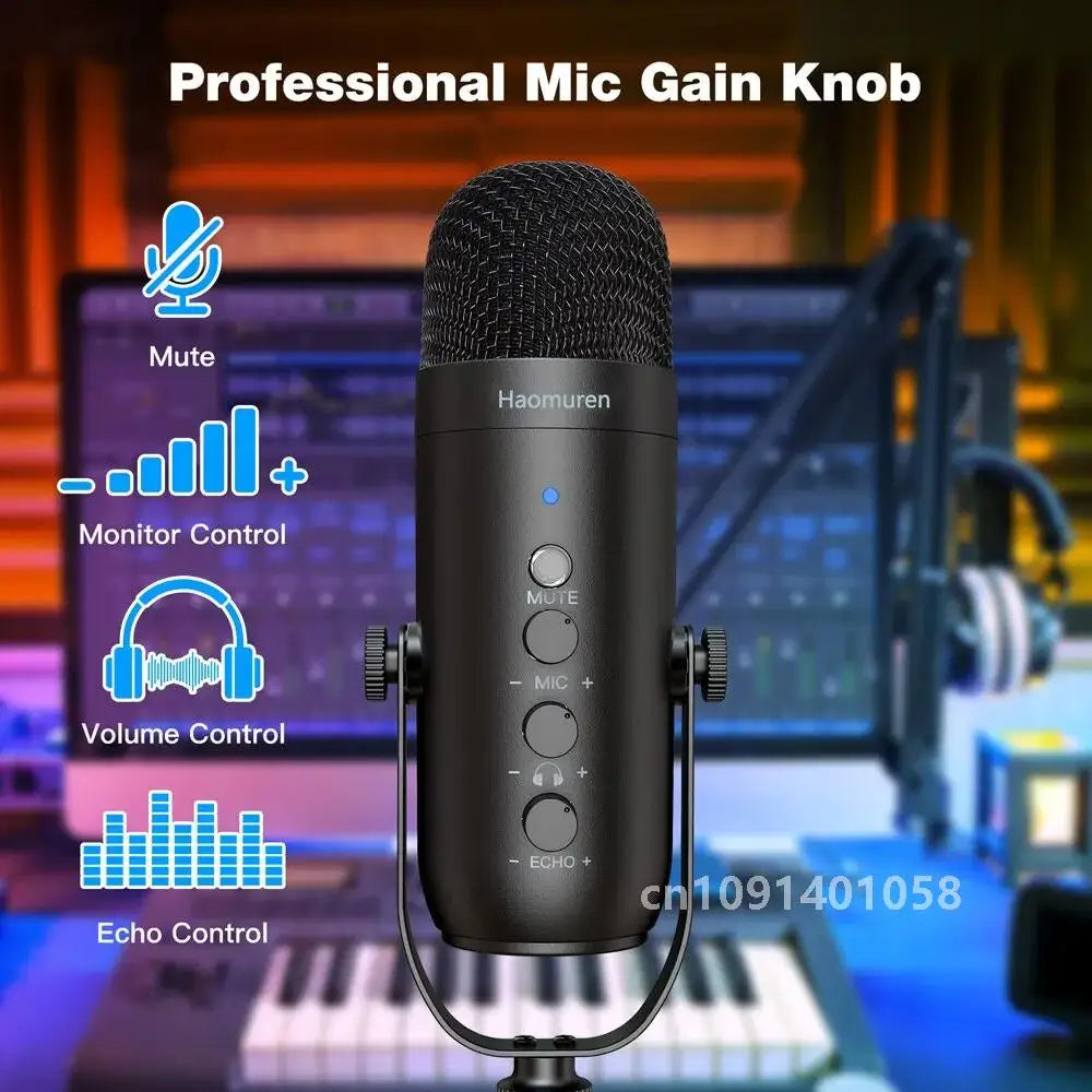 Professional USB Streaming Podcast PC Microphone Studio Cardioid Condenser Mic Kit with Boom Arm For Recording Twitch YouTube