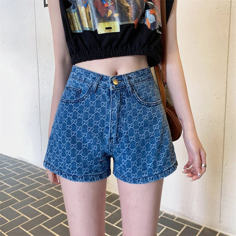 Denim Shorts for Women Korean Fashion High Waist