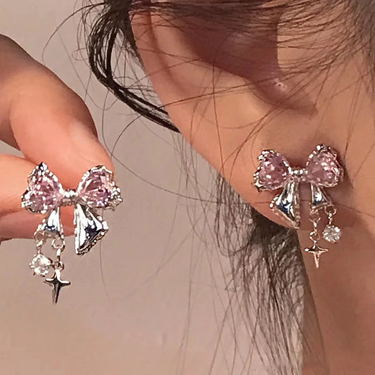 New Y2K Bowknot Zircon Stud Earrings for Women