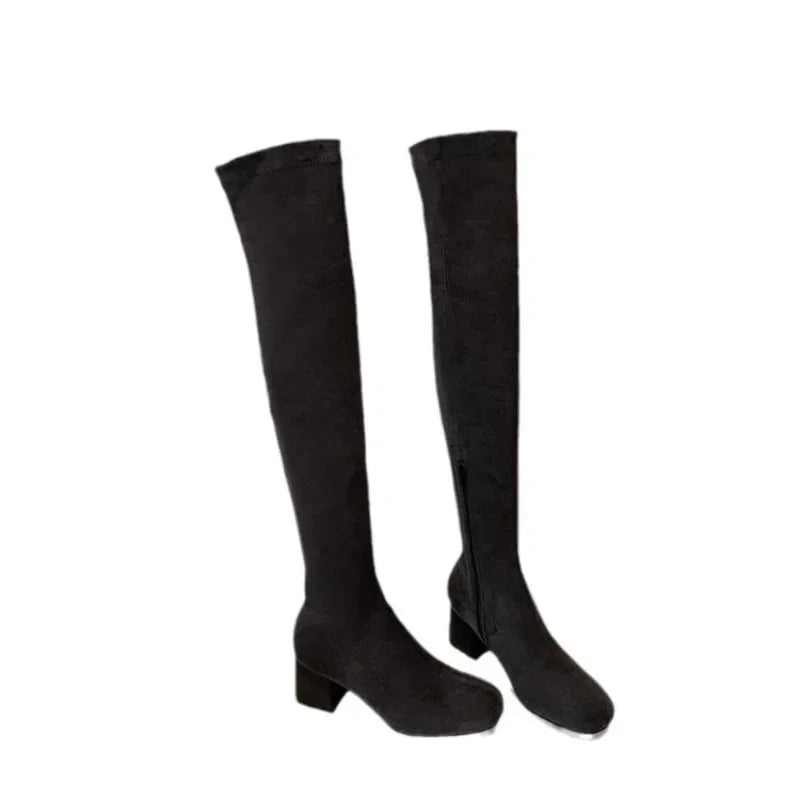 Elastic Long Faux Suede Boots Woman Over-the-knee Boots