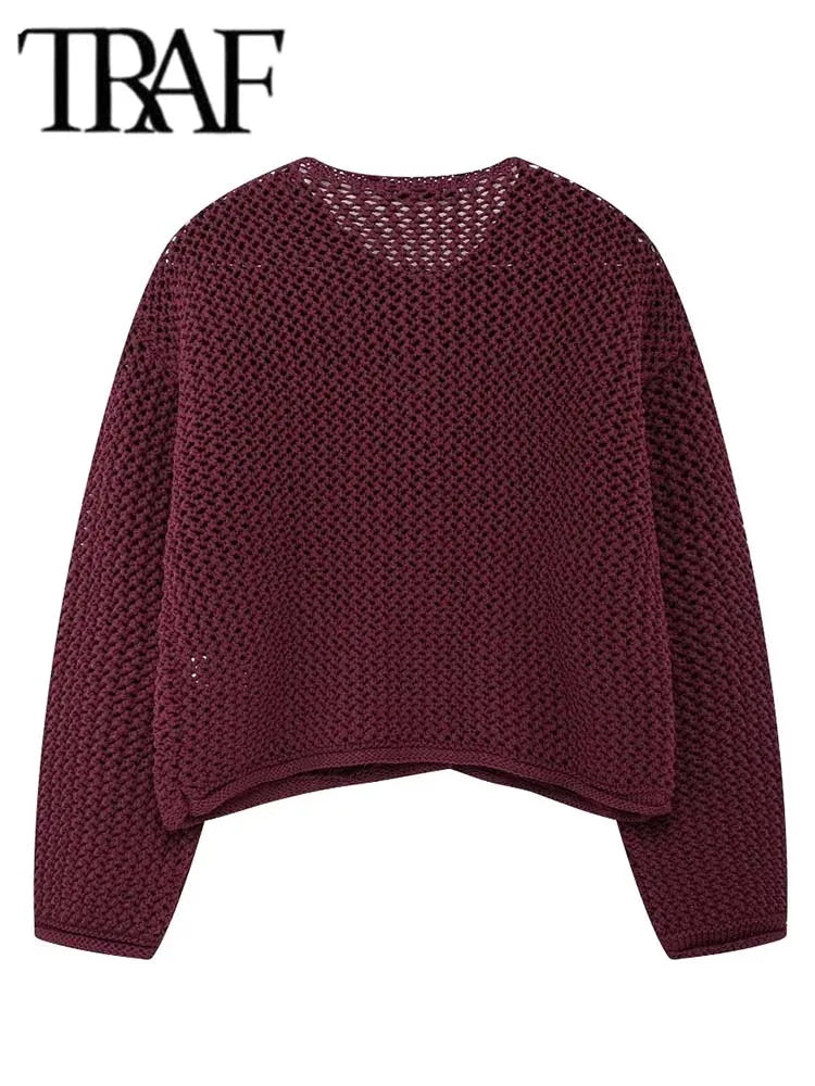 TRAF Autumn Winter Knitted Cardigans  Casual Button Long Sleeve