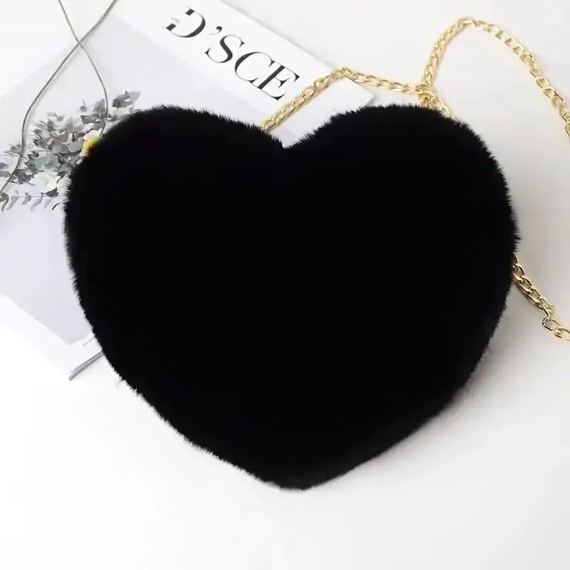 Heart Shaped Fluffy Shoulder Bag Fashion  for womens