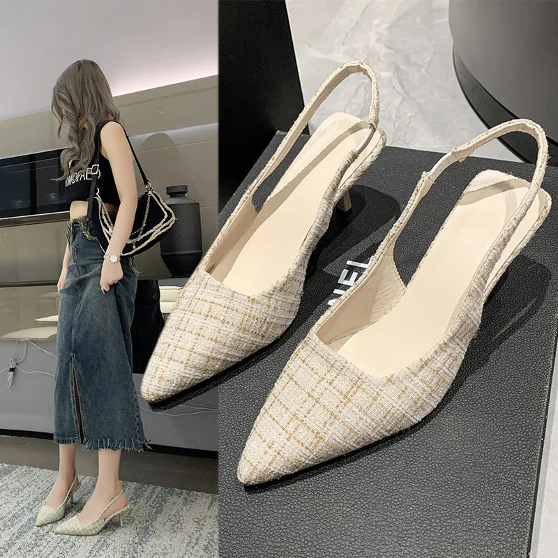 Sea Salt Blue Pointed High Heel Sandals for Women Back Hollow Half Headed Single Shoes Fashion Versatile Casual Shoes