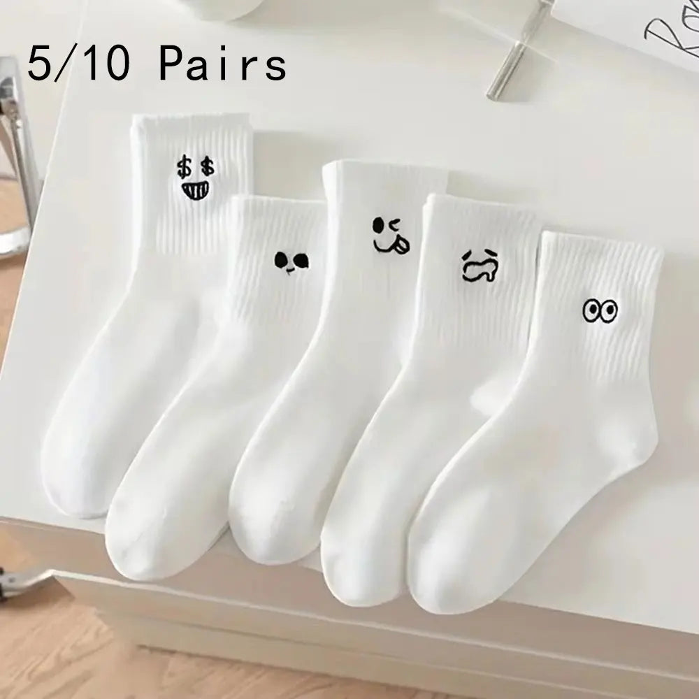 5/10 Pairs Women Cartoon Socks Round Mid Tube Fashionable