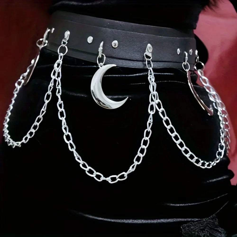 Moon Pendant Chain Fringe Goth Belt