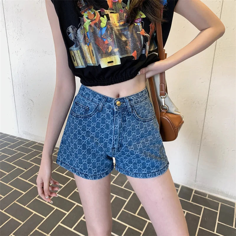 Denim Shorts for Women Korean Fashion High Waist