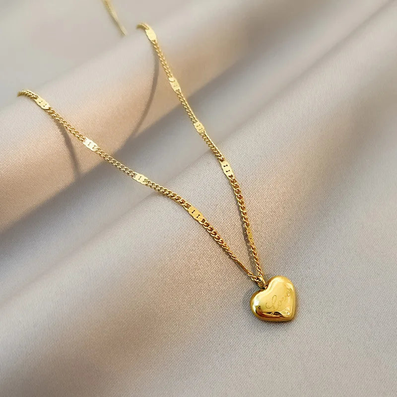 Trendy Simple Gold Color Heart Pendant Chokers Necklace for Women