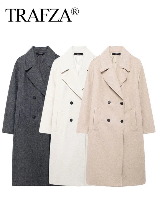 Women Loose Coat Lapel Double Breasted  Jacket