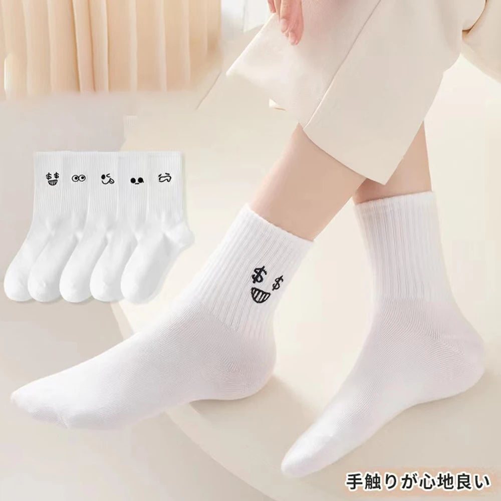 5/10 Pairs Women Cartoon Socks Round Mid Tube Fashionable