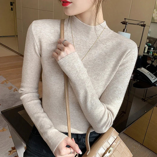 Women Knitted Pullovers Long Sleeve Bottoming Knitted Sweater