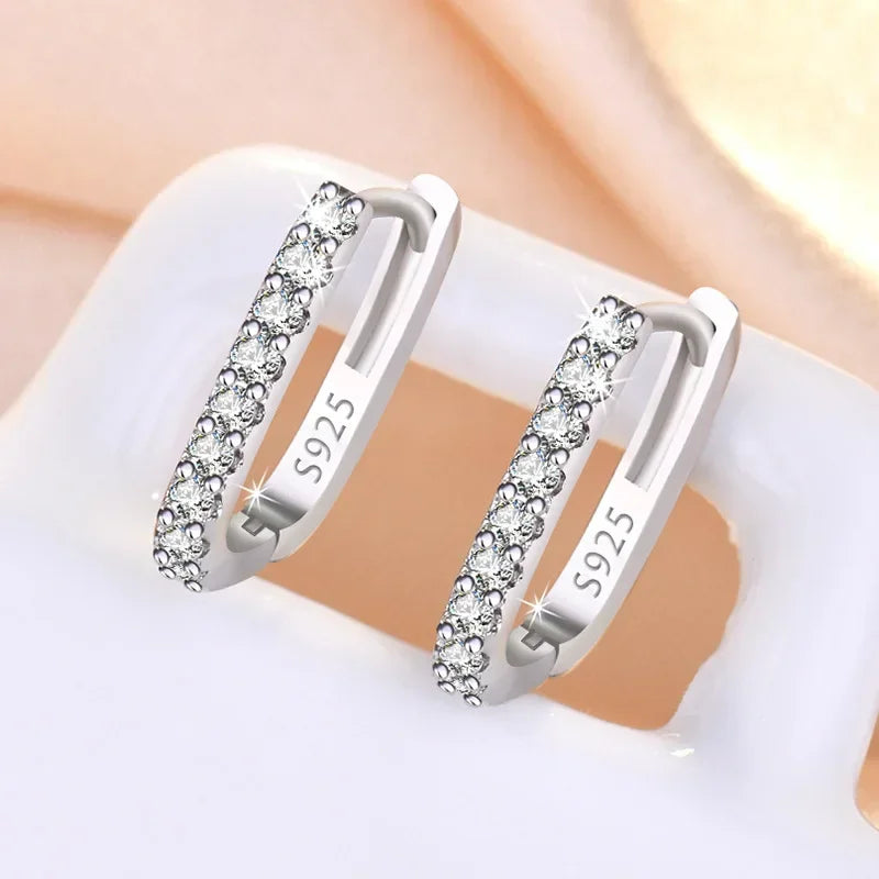 High-quality 925 Sterling Silver Crystal  Circle  Earrings for Woman