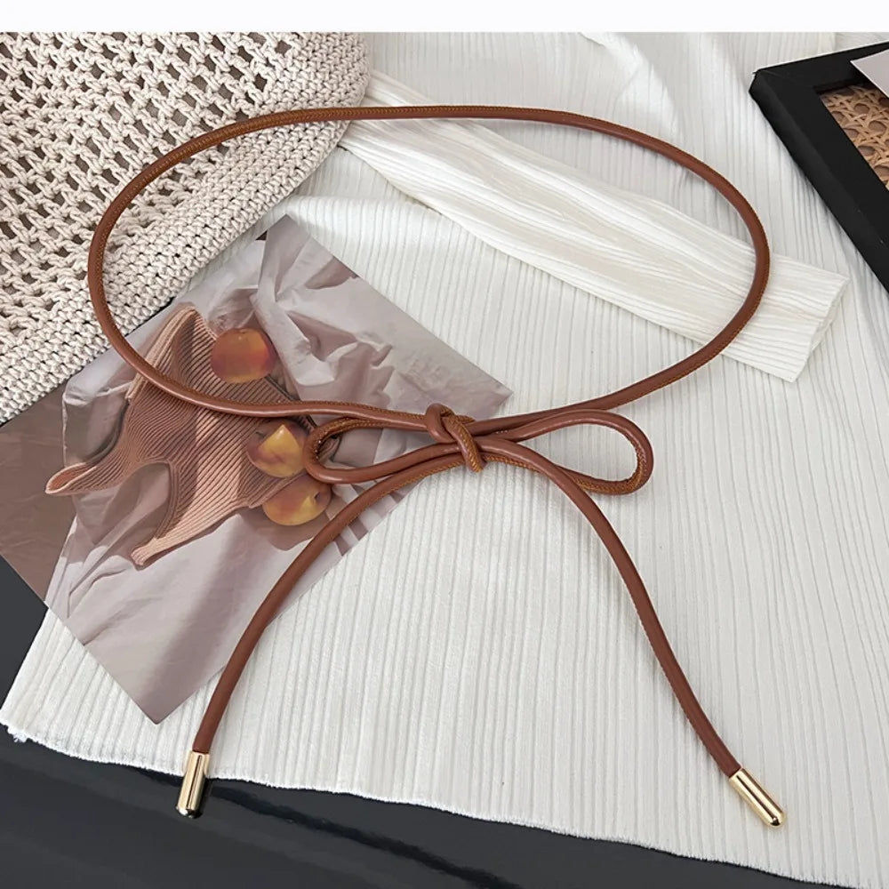 New Round Leather Rope Thin Belt Women Fashion Decorative Knotted Waist Rope Skirt Decorative Coat Sweater Strap