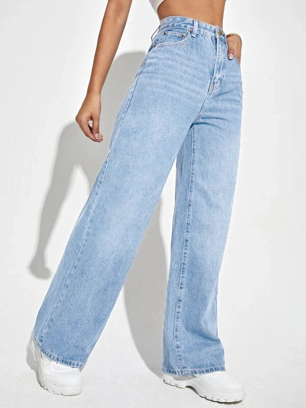 wide leg pants slimming high waist all-match jeans for women