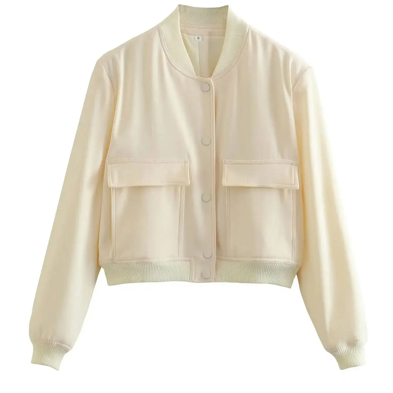 Jacket Coat White Button Baseball Aviator Long Sleeve Crop Outerwear