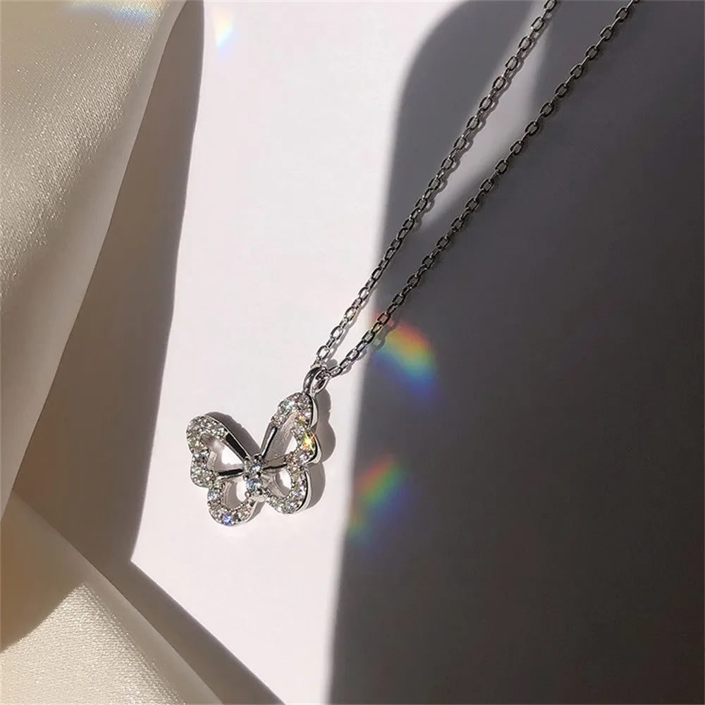 Shiny Layeyed Crystal Rhinestone Butterfly Neclace for Women