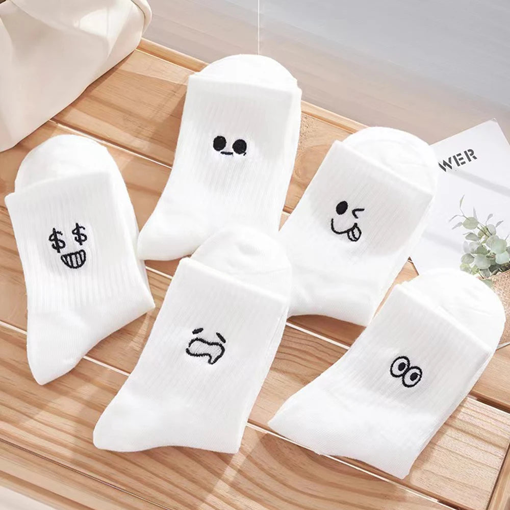 5/10 Pairs Women Cartoon Socks Round Mid Tube Fashionable