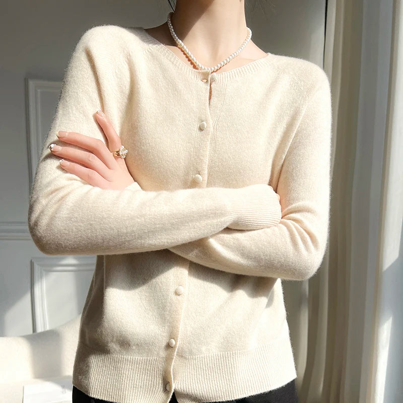 WinvyNee Women 100% Wool Cardigans Sweater Solid Casual Warm