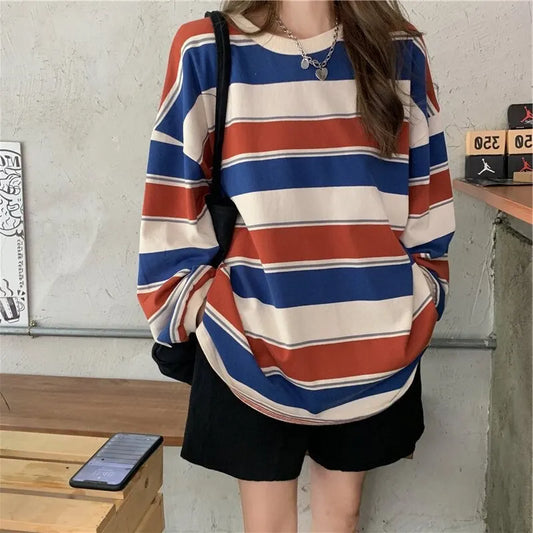 Women's Casual Long Sleeve T-shirt  Printing Round Neck Loose Pullover Tops