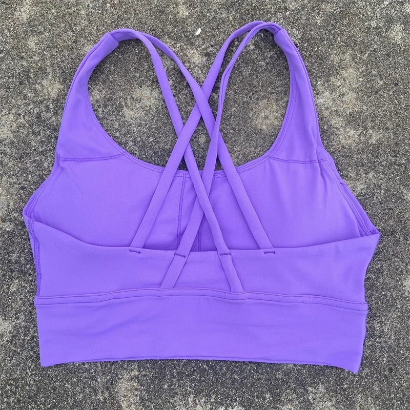 Solid Color Fitness sport Bra Women Cross soft high