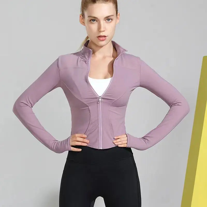 Long Sleeve Sports Jacket Women Zip Fitness