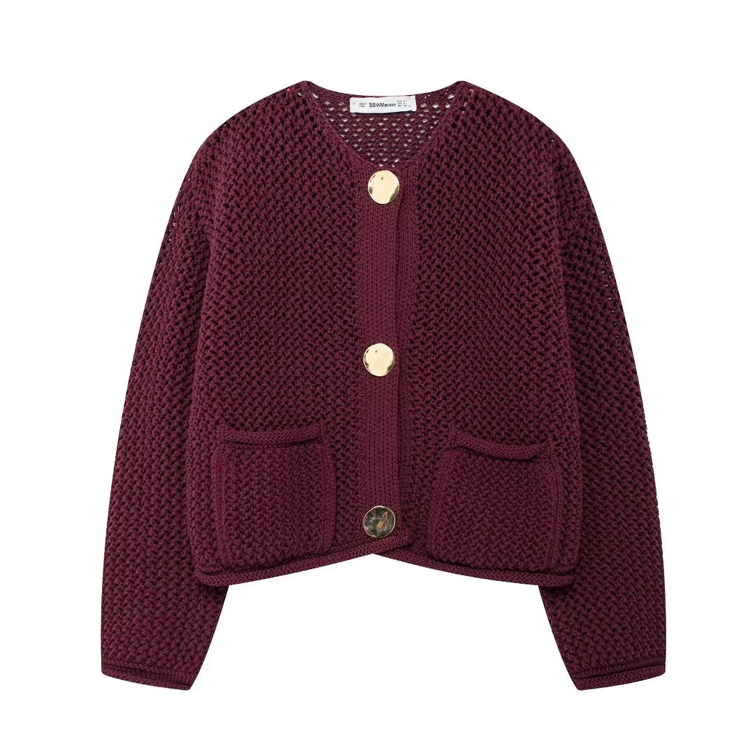 TRAF Autumn Winter Knitted Cardigans  Casual Button Long Sleeve