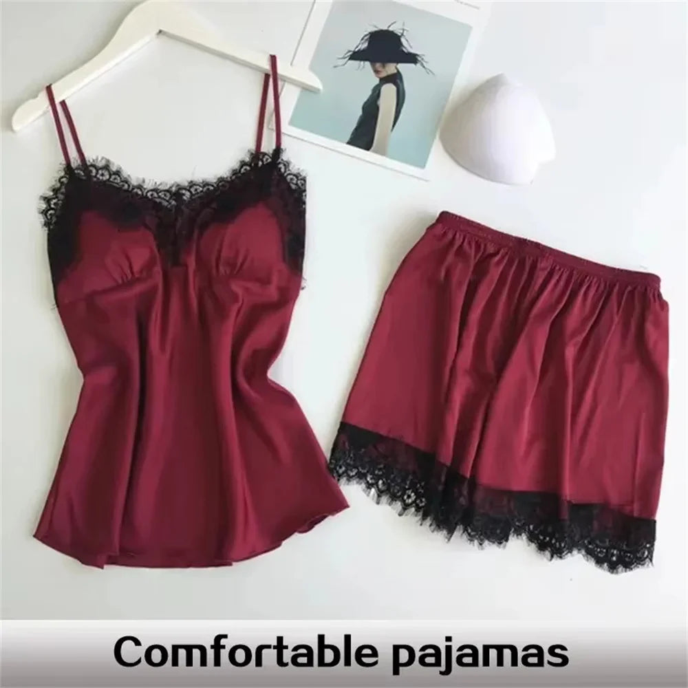 Two PCS  V-Neck Sexy Lace Pajama Set