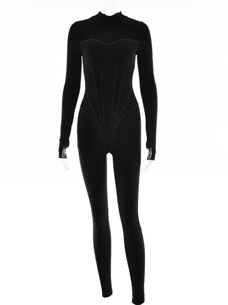 Sexy Elegant Women’s Zip-up O-neck Long Sleeve Jumpsuit