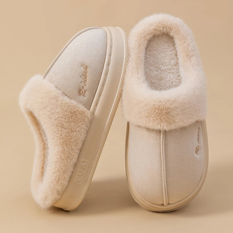 New Winter Cosy Warm Couple Style Concise Fluffy Slippers Women Men Non-slip Soft Slides Indoor Mule Ladies' Home Cotton Shoes