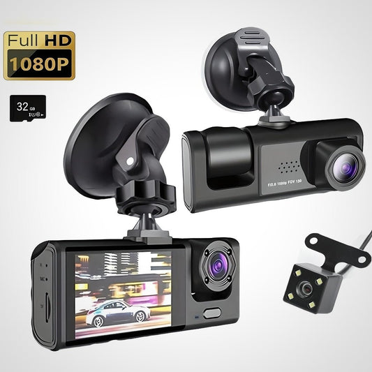 Dash Cam W/ IR Night Vision Loop Recording & 2" IPS Screen 3 Camera 1080P HD